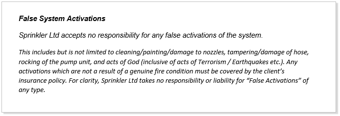 False activation fire sprinkler clause