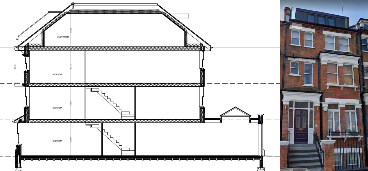 Four storey house with fire sprinkler throughout (two floors over 4.5m)